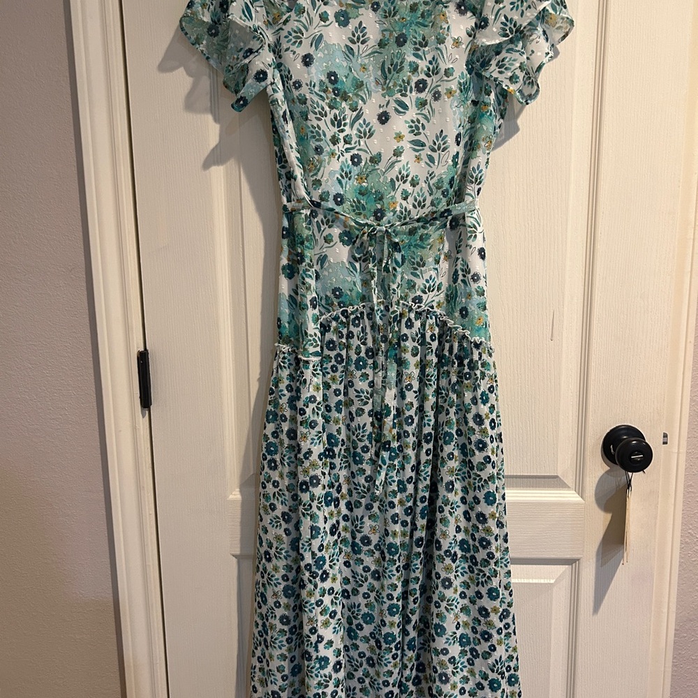 Floral Green and White Dress